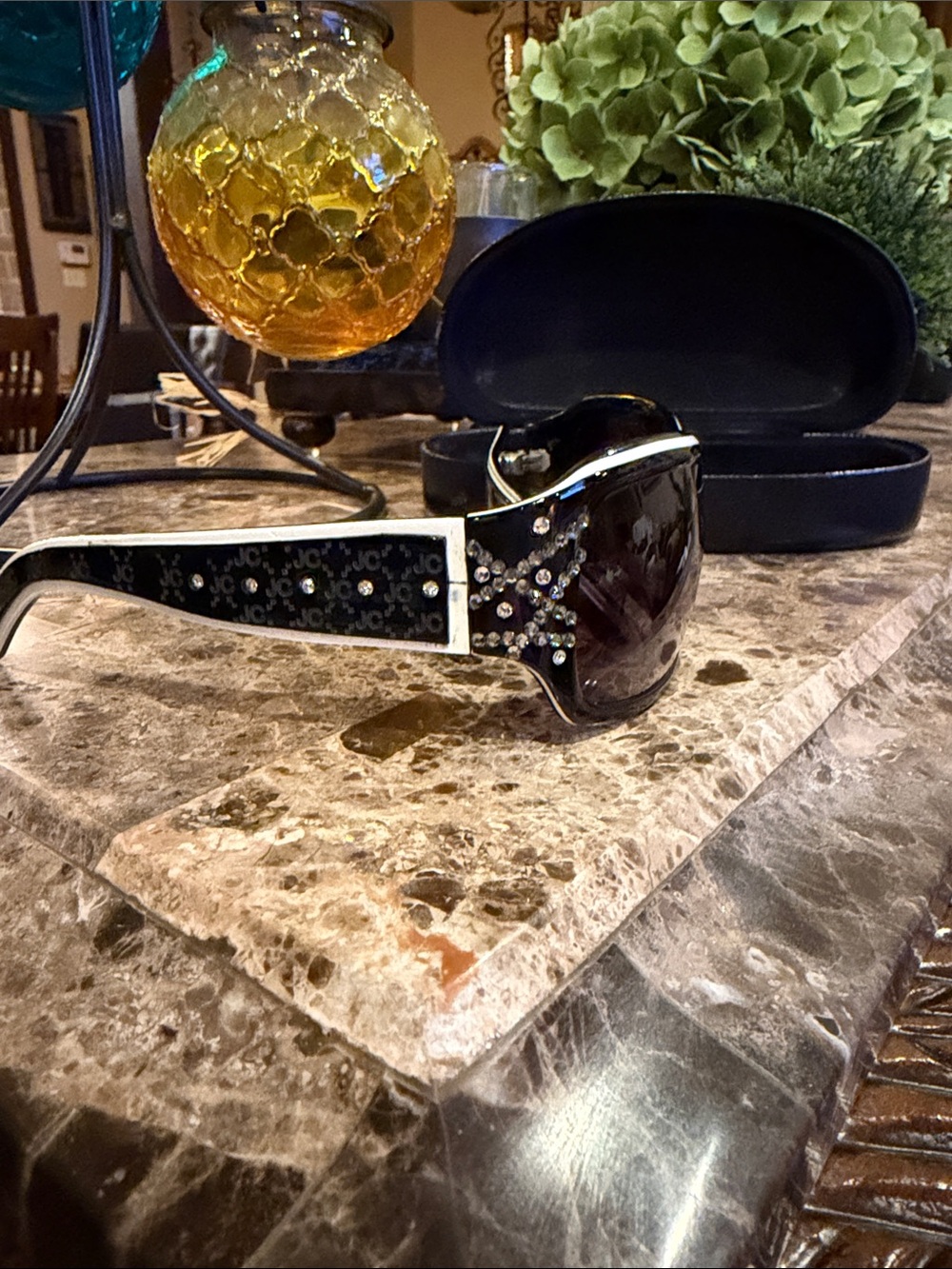 Black Swarovski Crystal-Trim Shield Sunglasses - Picture 12 of 14